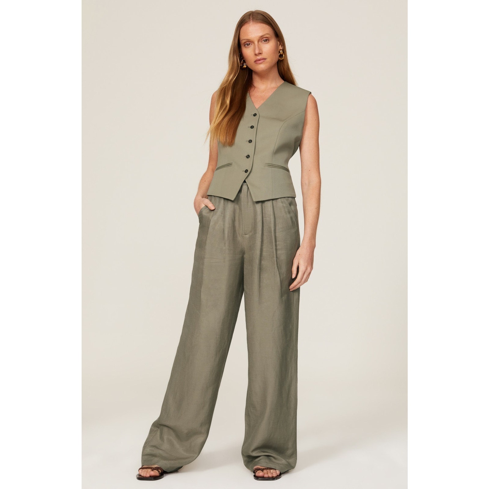 Anine Bing Carrie Pleated Wide Leg Linen High Waist Trouser Pants Size Xs